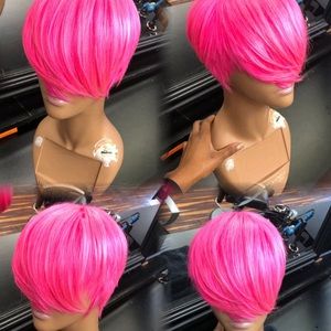 Custom colored pink human hair wig